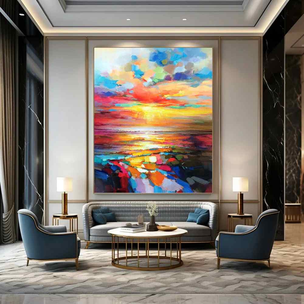Turquoise Handmade Coastal Abstract Canvas Wall Art A415F